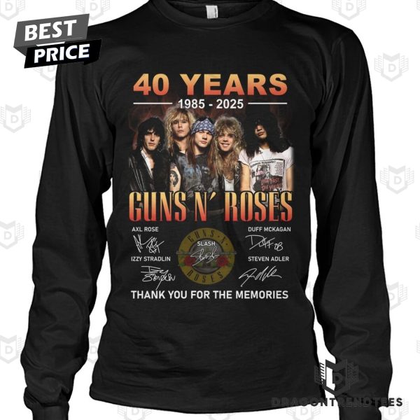 40 Years 1985-2025 Guns N Roses Signature Thank You For The Memories Unisex T-Shirt