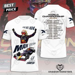 4X World Champions 2024 F1 Max Verstappen 3D T-Shirt