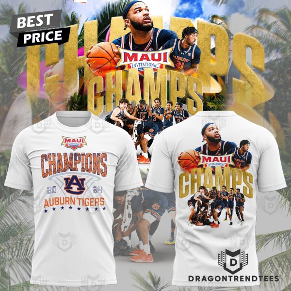 Auburn Tigers Champions Maui Invitational 2024 3D T-Shirt – White