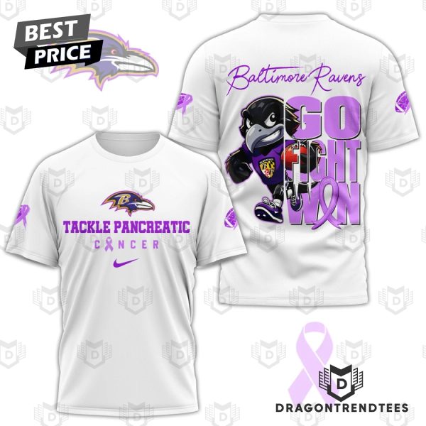 Baltimore Ravens Tackle Pancreatic Cancer – Go Fight Win 3D T-Shirt – White