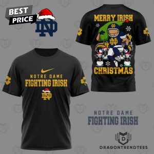 Notre Dame Fighting Irish – Merry Irish Christmas 3D T-Shirt – Black