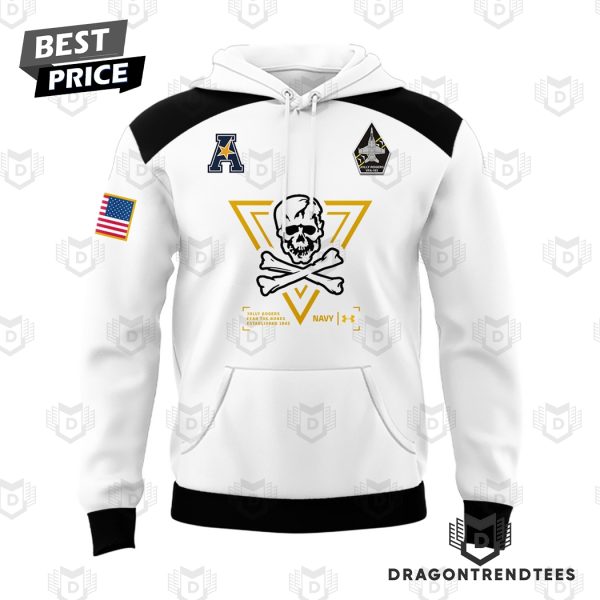 Jolly Rogers Navy Midshipmen Logo Design Hoodie – White