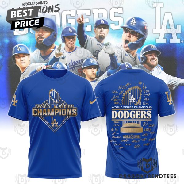 Los Angeles Dodgers 2024 World Series Champions Players Signature 3D T-Shirt – Blue