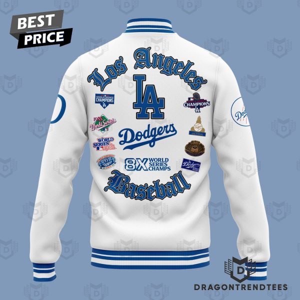 Los Angeles Dodgers 8-Time World Series Champions Logo White Baseball Jacket