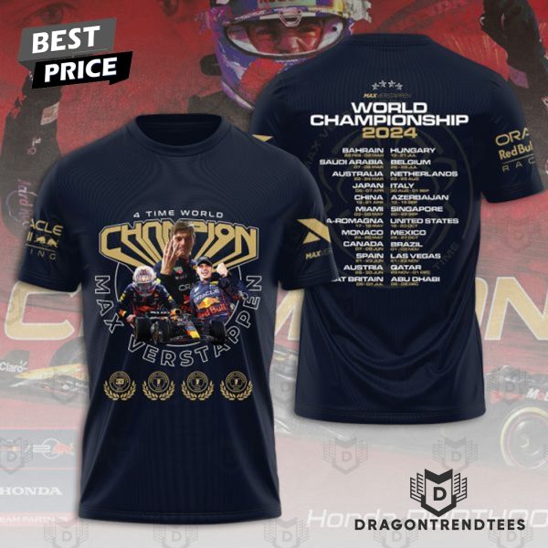 Max Verstappen 4 Time World Championship 2024 3D T-Shirt