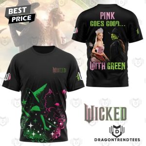 Wicked – Pink Goes Good With Green 3D T-Shirt – Black