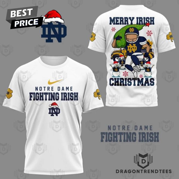 Notre Dame Fighting Irish – Merry Irish Christmas 3D T-Shirt – White