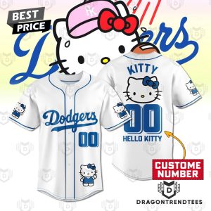 Personalized 2024 Los Angeles Dodgers x Hello Kitty Baseball Jersey – White