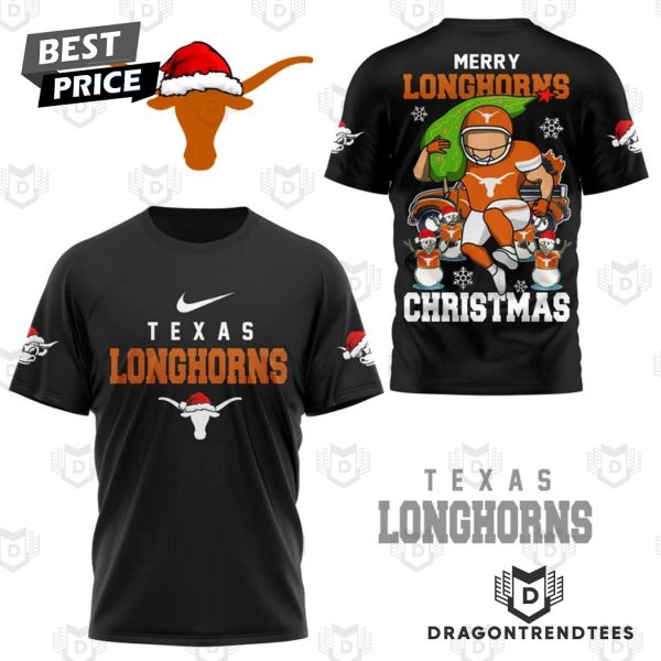 Texas Longhorns – Merry Longhorns Christmas 3D T-Shirt – Black