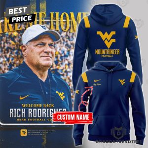 Personalized Coach Rich Rodriguez West Virginia Mountaineers Football Hoodie