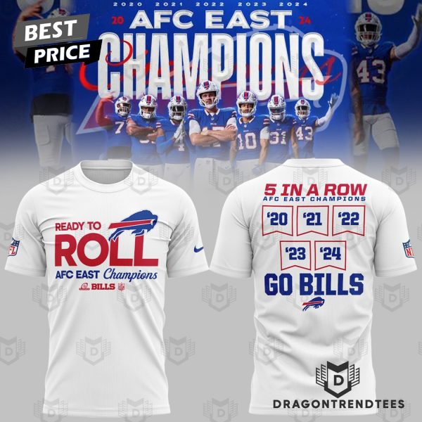 5 In A Row 2024 AFC East Division Champions Buffalo Bills – Go Bills 3D T-Shirt – White