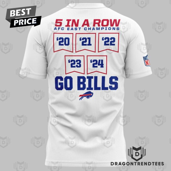 5 In A Row 2024 AFC East Division Champions Buffalo Bills – Go Bills 3D T-Shirt – White