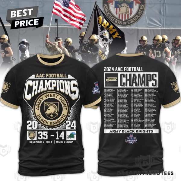 AAC Football Champions 2024 Army Black Knights 3D T-Shirt