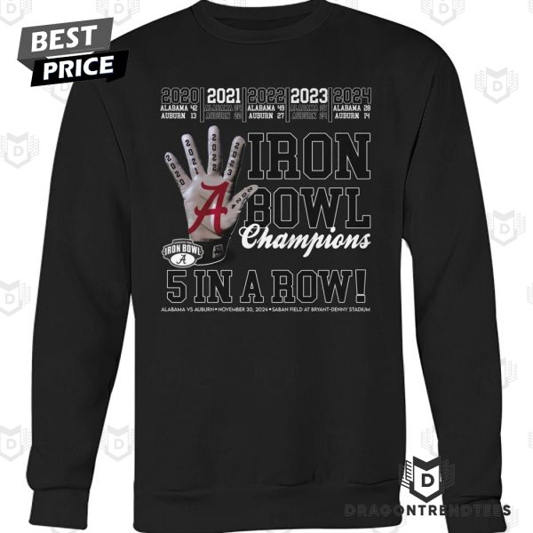 Alabama Crimson Tide Iron Bowl Champions 5 In A Row Unisex T-Shirt