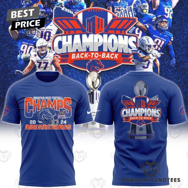 Back To Back 2024 Mountain West Conference Champions Boise State Broncos Design 3D T-Shirt