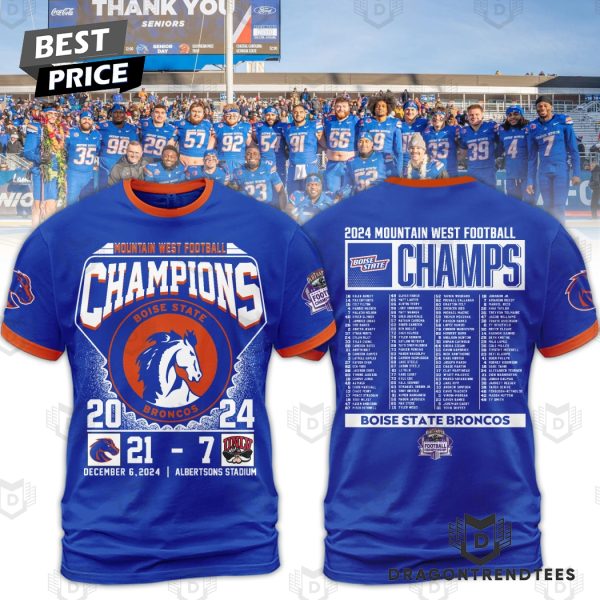 Boise State Broncos 2024 Mountain West Football Champions 3D T-Shirt