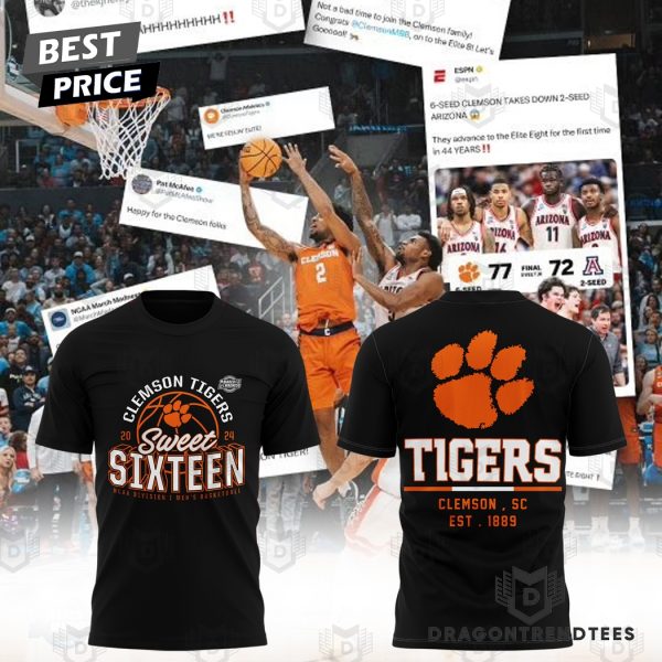 Clemson Tigers 2024 Sweet Sixteen Division Men Basketball 3D T-Shirt