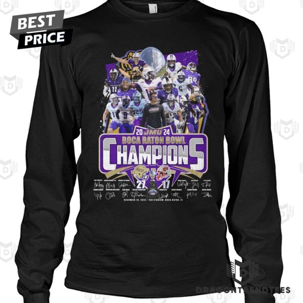 James Madison Dukes 2024 Boca Raton Bowl Champions Signature Unisex T-Shirt