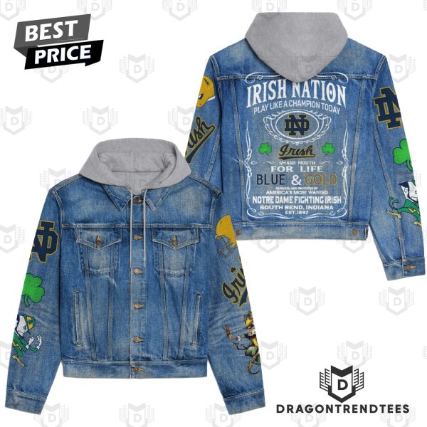 Notre Dame Fighting Irish – Irish Nation Play Like A Champion Today Hooded Denim Jacket