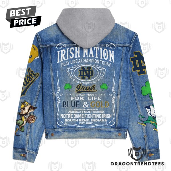 Notre Dame Fighting Irish – Irish Nation Play Like A Champion Today Hooded Denim Jacket