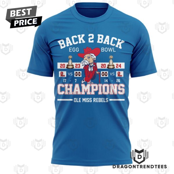 Ole Miss Rebels Back To Back Egg Bowl 2024 Champions 3D T-Shirt – Blue