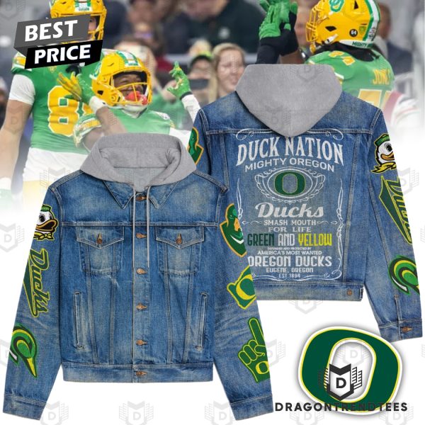 Oregon Ducks – Duck Nation Mighty Oregon Hooded Denim Jacket