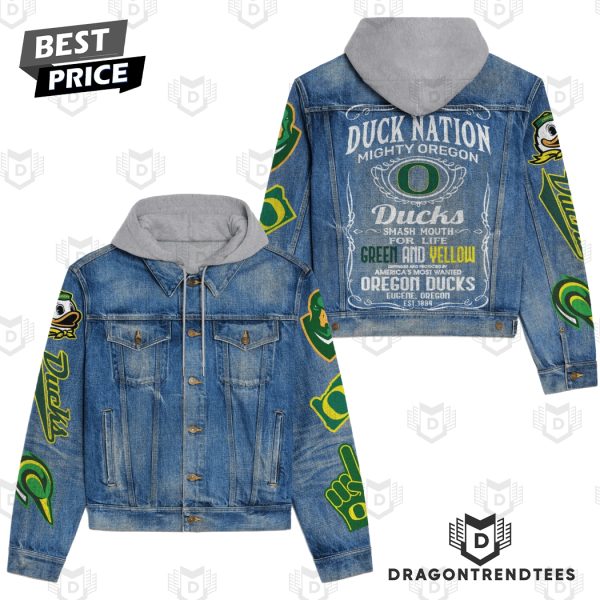 Oregon Ducks – Duck Nation Mighty Oregon Hooded Denim Jacket