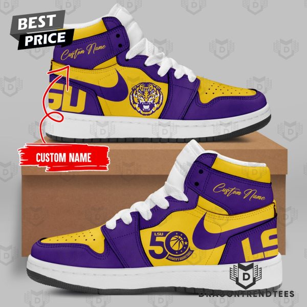 Personalized LSU Tigers Women Basketball 50 Year Air Jordan 1 High Top