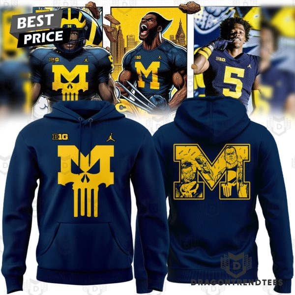 Punisher Michigan Wolverines Football Logo Hoodie – Blue