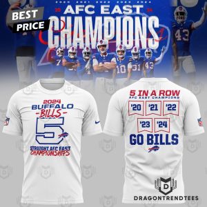 2024 AFC East Division Champions Buffalo Bills – Go Bills 3D T-Shirt – White