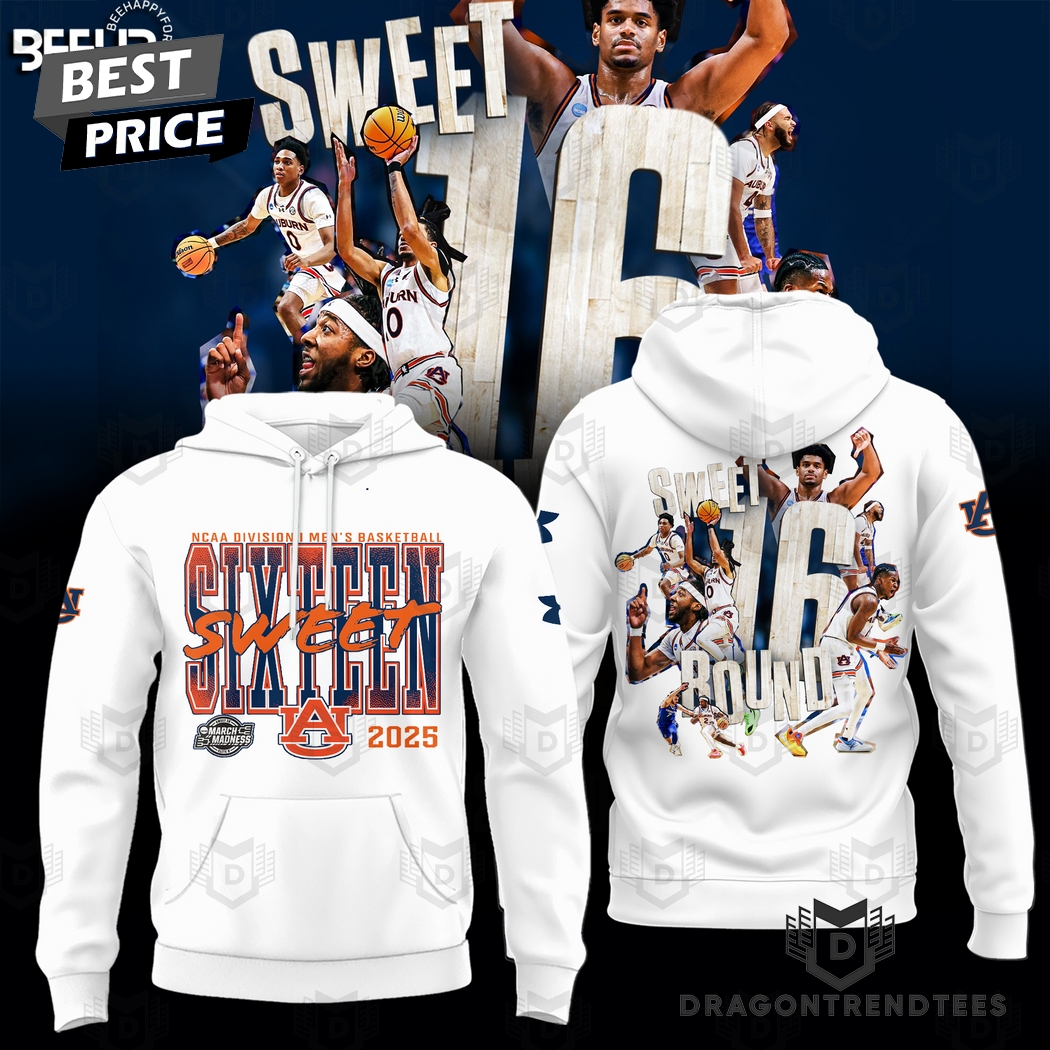 Auburn Tigers 2025 NCAA Mens Basketball Tournament March Madness Sweet Six Teen Hoodie - White Auburn Tigers 2025 NCAA Mens Basketball Tournament March Madness Sweet Six Teen Hoodie - White