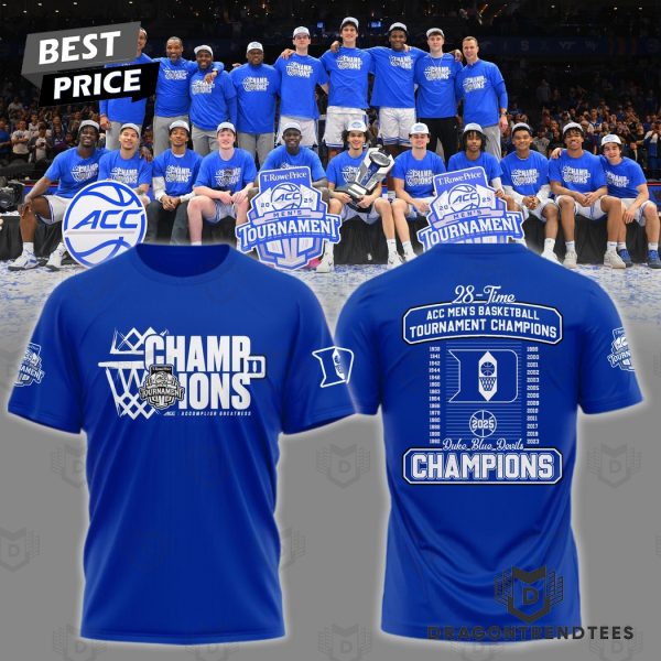 2025 ACC Mens Basketball Conference Tournament Champions Duke Blue Devils 28 Time 3D T-Shirt
