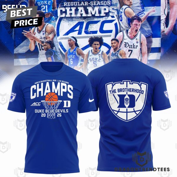 Duke Blue Devils 2025 ACC Mens Basketball Regular Season Champions The Brotherhood 3D T-Shirt – Blue