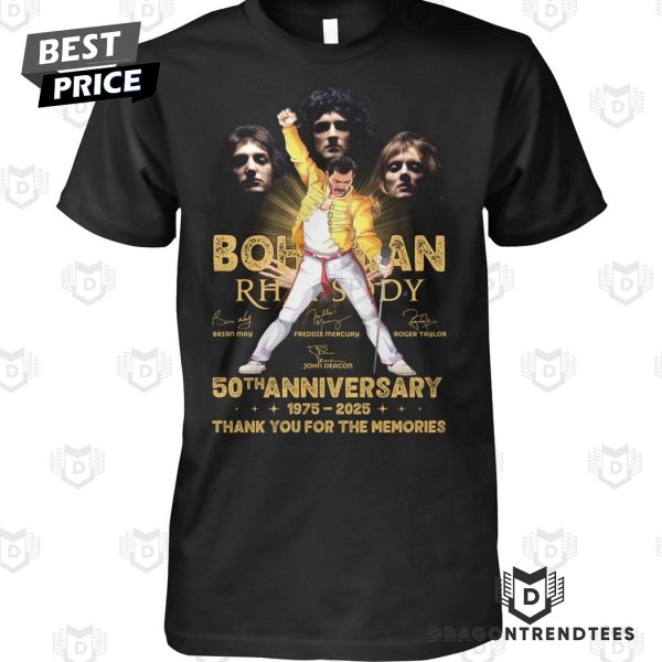 Freddie Mercury Bohemian Rhapsody 50th Anniversary 1975-2025 Signature Thank You For The Memories Unisex T-Shirt