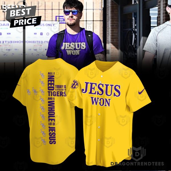 LSU Tigers Jesus Won Baseball Jersey – Gold