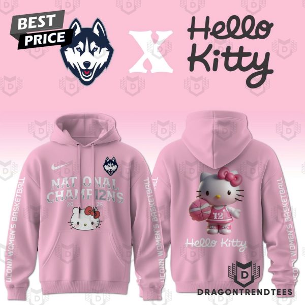 UConn Huskies Women Basketball National Champions 2025 Hello Kitty Hoodie – Pink