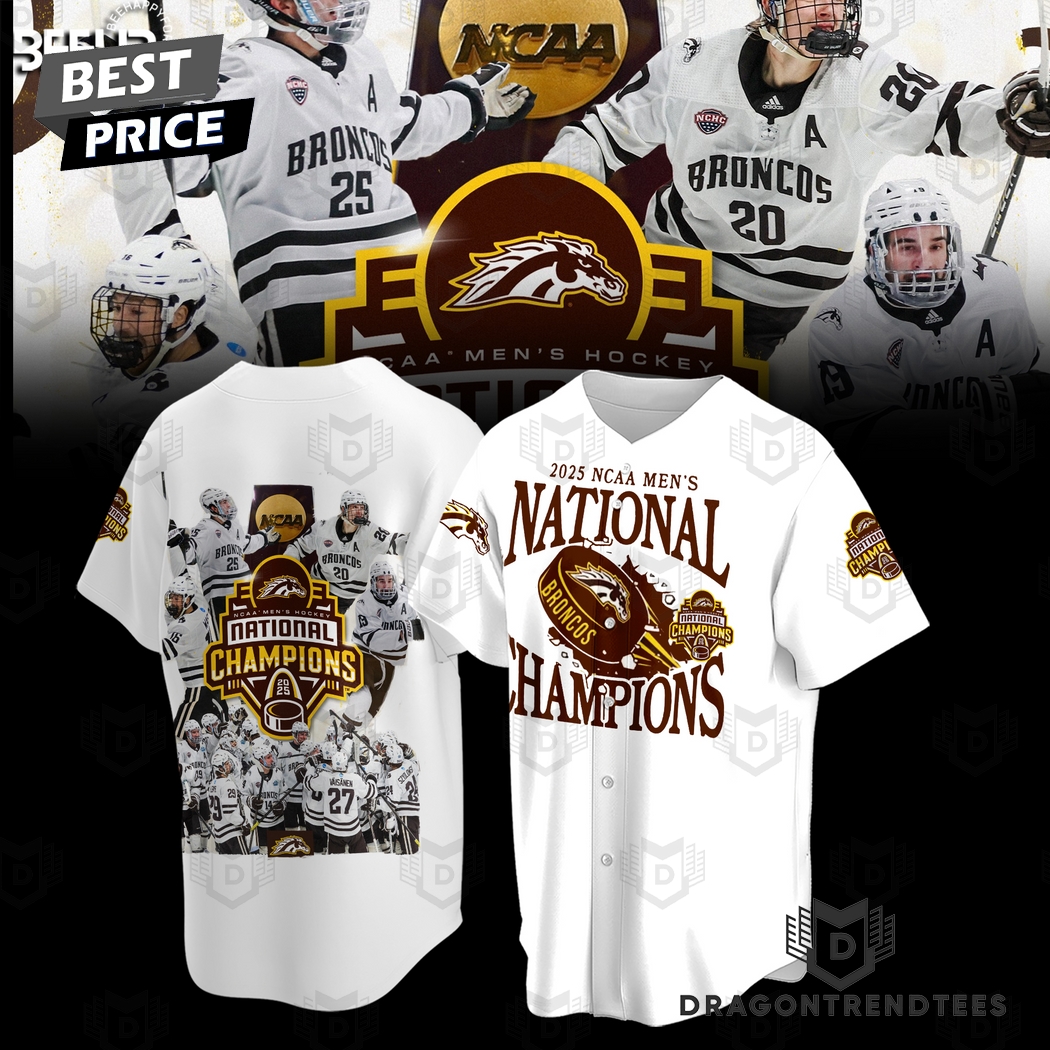Western Michigan Broncos NCAA Frozen Four Mens Ice Hockey National Champions 2025 Baseball Jersey - White Western Michigan Broncos NCAA Frozen Four Mens Ice Hockey National Champions 2025 Baseball Jersey - White