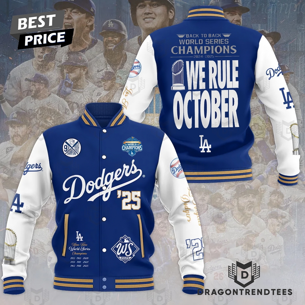 Los Angeles Dodgers 2025 World Series Champions Back To Back Nine-Time We Rule October Baseball Jacket Los Angeles Dodgers 2025 World Series Champions Back To Back Nine-Time We Rule October Baseball Jacket