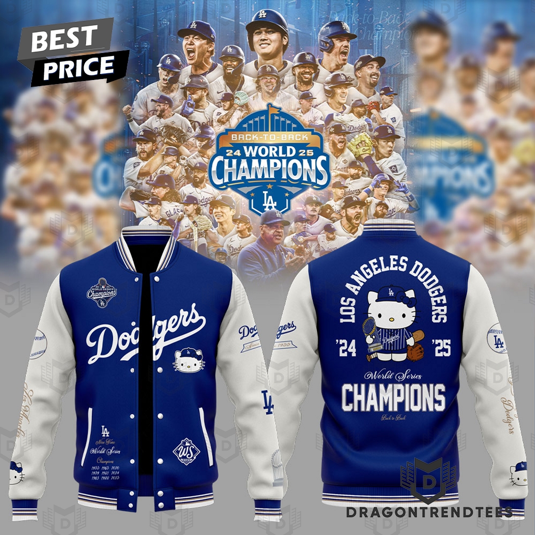 Los Angeles Dodgers x Kitty 2025 World Series Champions Baseball Jacket Los Angeles Dodgers x Kitty 2025 World Series Champions Baseball Jacket