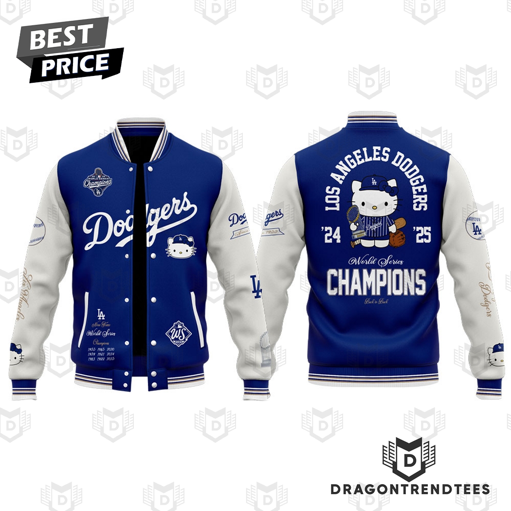 Los Angeles Dodgers x Kitty 2025 World Series Champions Baseball Jacket Los Angeles Dodgers x Kitty 2025 World Series Champions Baseball Jacket