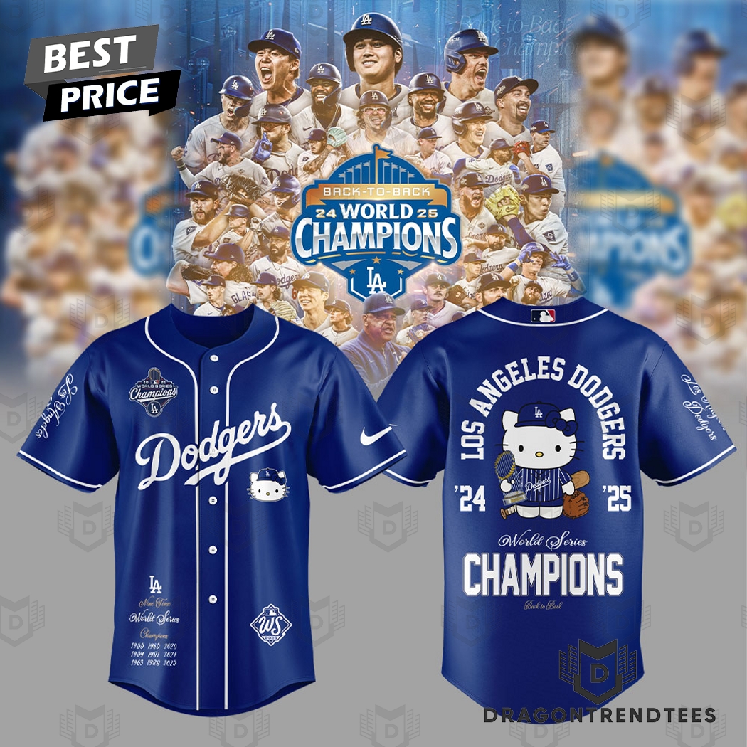 Los Angeles Dodgers x Kitty 2025 World Series Champions Blue Baseball Jersey Los Angeles Dodgers x Kitty 2025 World Series Champions Blue Baseball Jersey