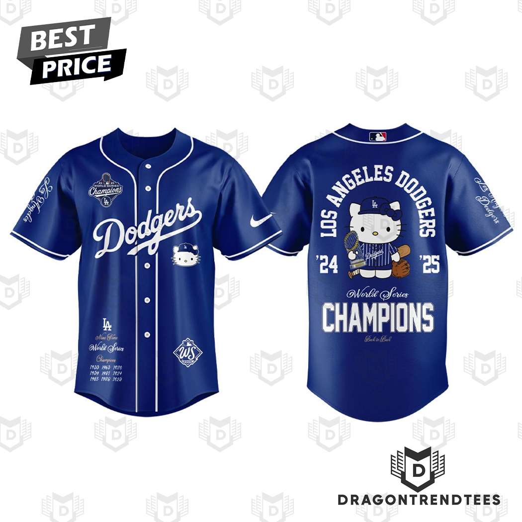 Los Angeles Dodgers x Kitty 2025 World Series Champions Blue Baseball Jersey Los Angeles Dodgers x Kitty 2025 World Series Champions Blue Baseball Jersey