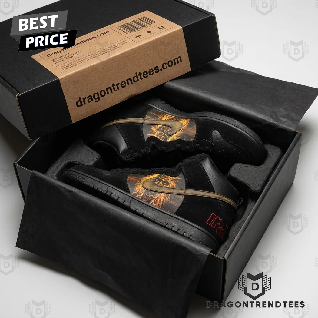 Iron Maiden The Number Of The Beast Eddie Custom Black Nike Dunk High Pro Sneakers Iron Maiden The Number Of The Beast Eddie Custom Black Nike Dunk High Pro Sneakers