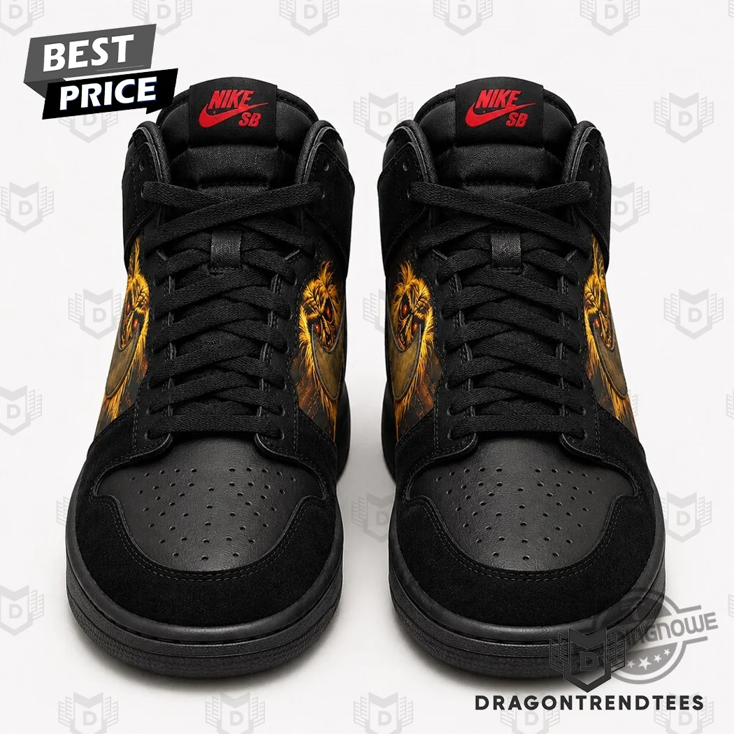Iron Maiden The Number Of The Beast Eddie Custom Black Nike Dunk High Pro Sneakers Iron Maiden The Number Of The Beast Eddie Custom Black Nike Dunk High Pro Sneakers