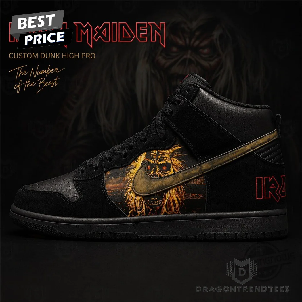 Iron Maiden The Number Of The Beast Eddie Custom Black Nike Dunk High Pro Sneakers Iron Maiden The Number Of The Beast Eddie Custom Black Nike Dunk High Pro Sneakers