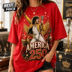 Queen Freddie Mercury America 250 Years Of Freedom Patriotic Rock Band Graphic T-Shirt