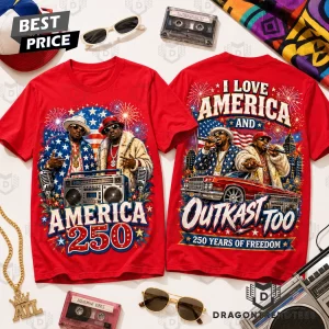 Outkast America 250 Years Of Freedom Retro Patriotic Hip Hop Red Graphic T-Shirt