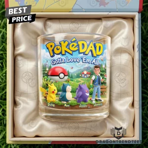 Personalized PokeDad Father's Day Gift Custom Kids Names Gamer Dad Whiskey Glass