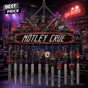 Motley Crue Heavy Metal Rock Band 3D Skull and Guitar Premium Outdoor Garden Wind Chime