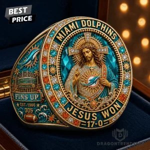 Miami Dolphins Jesus Won 17-0 Fins Up Commemorative Gold Plated Championship Ring
